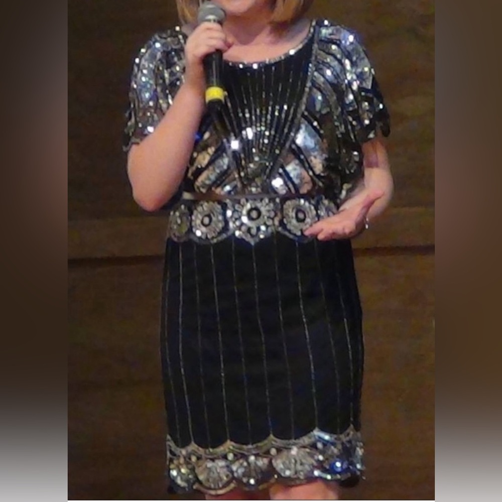 Froch and Frill Elegant Black and Silver Sequin Dress - Picture 2 of 7